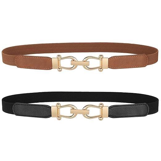 Women’s Elastic Waist Belt for Dresses – Retro Skinny Stretch Belt with Gold Buckle – Fashion Waist Cinch for Casual & Party Outfits– Fits 27–32 Inch Waist-image-24