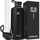 Insulated Water Bottle with Straw Lids, 87oz Stainless Steel Sports Water Flask Thermo Mug, Leak...
