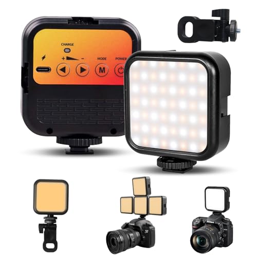 Journeyside Lumière Caméra,Selfie Licht avec 3 Cold Shoe,1200mAh Lumiere Photo mit Klammer Telefonhalt, Lumières LED pour Camera Portable 62 Perles,3000K-5500K Couleur Température Réglable（avec Clip）