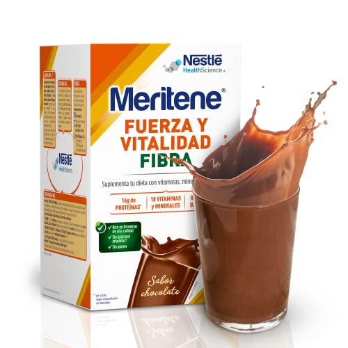 Meritene, Fuerza y Vitalidad Fibra, Sabor Chocolate, Fuerza para tus Músculos, Vitalidad para ti, Solución Nutricional Adultos con Fibra, Proteínas, Vitaminas y Minerales, 14 Sobres, 490 gr
