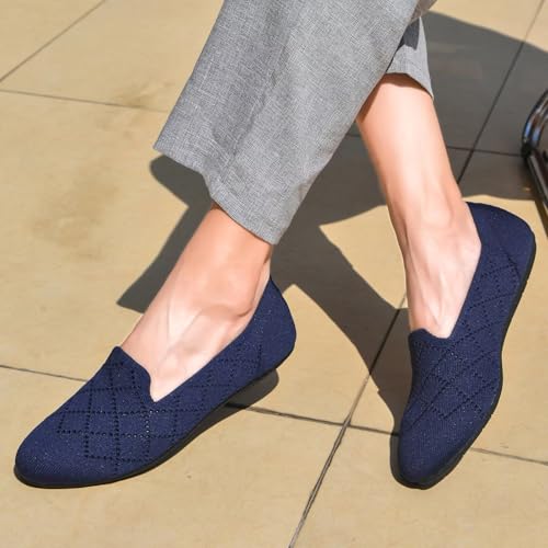 Image of poemlady Women's Ballet Flat Shoes Dress Shoes Knit Round Toe Slip On Ballerina Walking Flats Shoes for Woman Low Wedge Casual