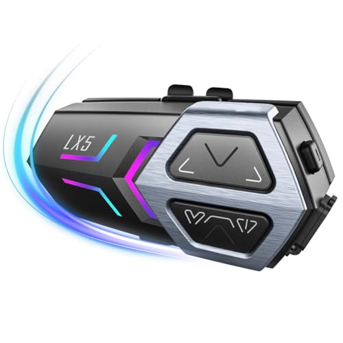 Buhdjfnke Auriculares para de Motocicleta LX5 con Intercomunicador de para 10 Conductores, Altavoz Manos de 2000 M, Bluetooth 5.3, Resistente Al Agua, 1 Unidad