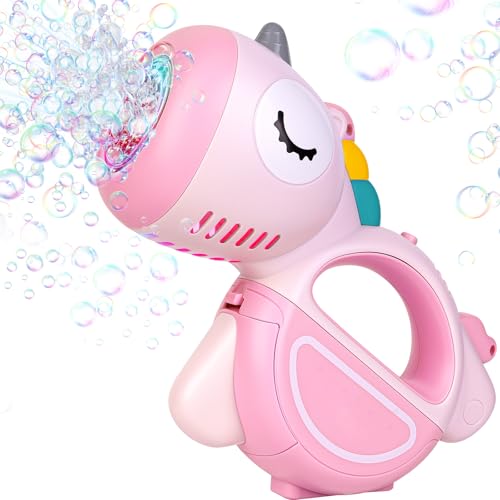 Pistola de pompas de jabón para niños con música, máquina portátil de burbujas de jabón para niños con solución de burbujas de jabón, juguetes para cumpleaños