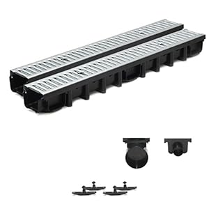 2 m afwateringsgoot terrasgoot gegalvaniseerd stalen rooster compleet SET, systeem A15 98 mm