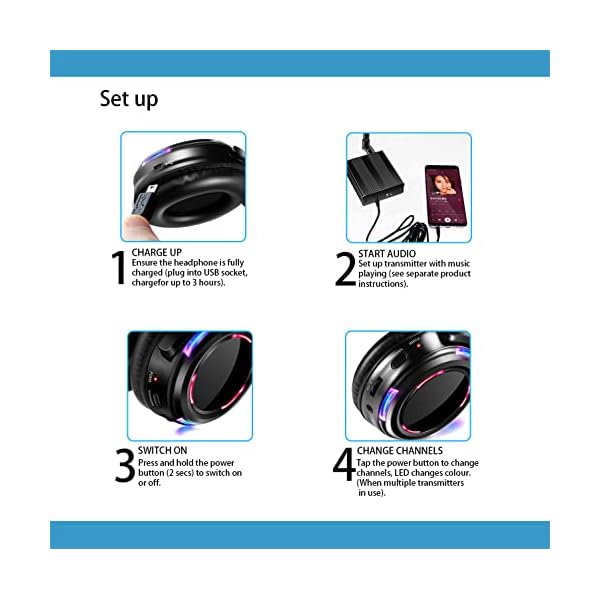 Professional Silent Disco LED Wireless Headphones and RF LED Silent Disco Earphones for iPod MP3 DJ Music Pary Club (30 led headphone + 2 transmitter) - Image 8