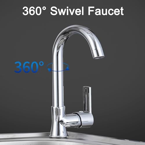 Fregadero de pared con grifo de cuello de cisne y kit de drenaje, lavabo de acero inoxidable para garaje, lavandería, lavado de manos
