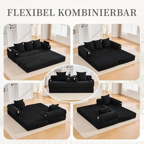 Sofá de compresión modular negro Loungeland, sillón con marco de metal para salón 6