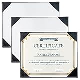 Fine Stationery Black Faux Leather Certificate Holders with Acrylic Easel Stand - 3-Pack, Holds 8.5x11'' Letter-Size Document Vertically or Horizontally, Professional Certificate Award Frame
