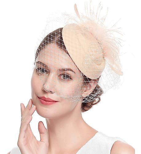 Fascinators Hats 20s 50s Hat Pillbox Hat Cocktail Tea Party Headwear with Veil for Girls and Women