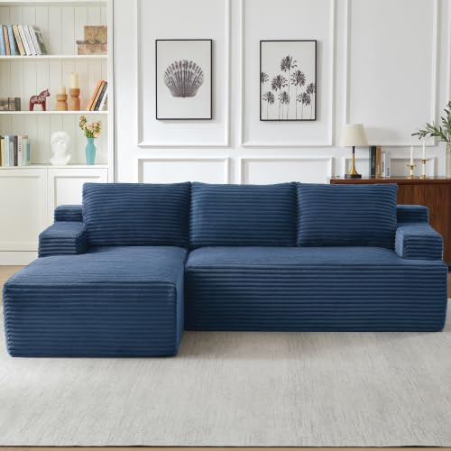 cloud sectional couch w/deep seat, modern modular sectional sofa corduroy couches w/l-shape chaise for living room bedroom,no assembly required (blue left facing chaise, 96")