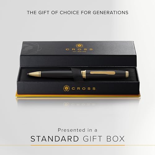Image of Cross Coventry Black Lacquer with Gold-Tone Appointments Refillable Ballpoint Pen - Medium Point, Black Ink, Presented in a Luxury Gift Box