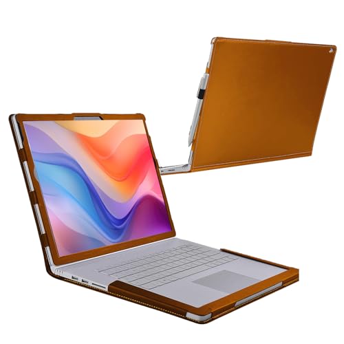 Honeymoon Protective Case Cover for Microsoft Surface Book 3/2 15 inch Laptop,PU Leather Hard Shell Case with Free Folding Stand Detachable Folio Case Cover for Surface Book,Brown