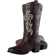 Womens Rodeo Boots - Classic Western Booties for Women & Teen Girls, Black, Mid-Calf, Faux Leather, Memory Foam Insole, Cowboy Boots