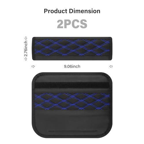 2PCS Car Seat Belt Cover Pads,Leather Seatbelt Covers Protect Shoulder and Neck Car Accessories Interior,Universal Car Seat Strap Pads Car Decorations for Most Cars Trucks (Black/Blue) - Image 3