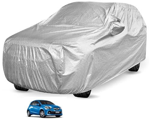 Image of Auto Hub Waterproof Car Cover Compatible with Brio with Mirror Pockets, Soft Cotton Lining, Brio Car Cover Waterproof, Metallic Silver