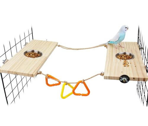 Image of FlidRunest 2 Pack Bird Perch Bird Feeding Cup Parrot Wood Perch Stand Toy Bird Cage Accessory for Parakeet Lovebird Conure Budgie Canary Finch Small Parrots 11.8x5.1 Inches