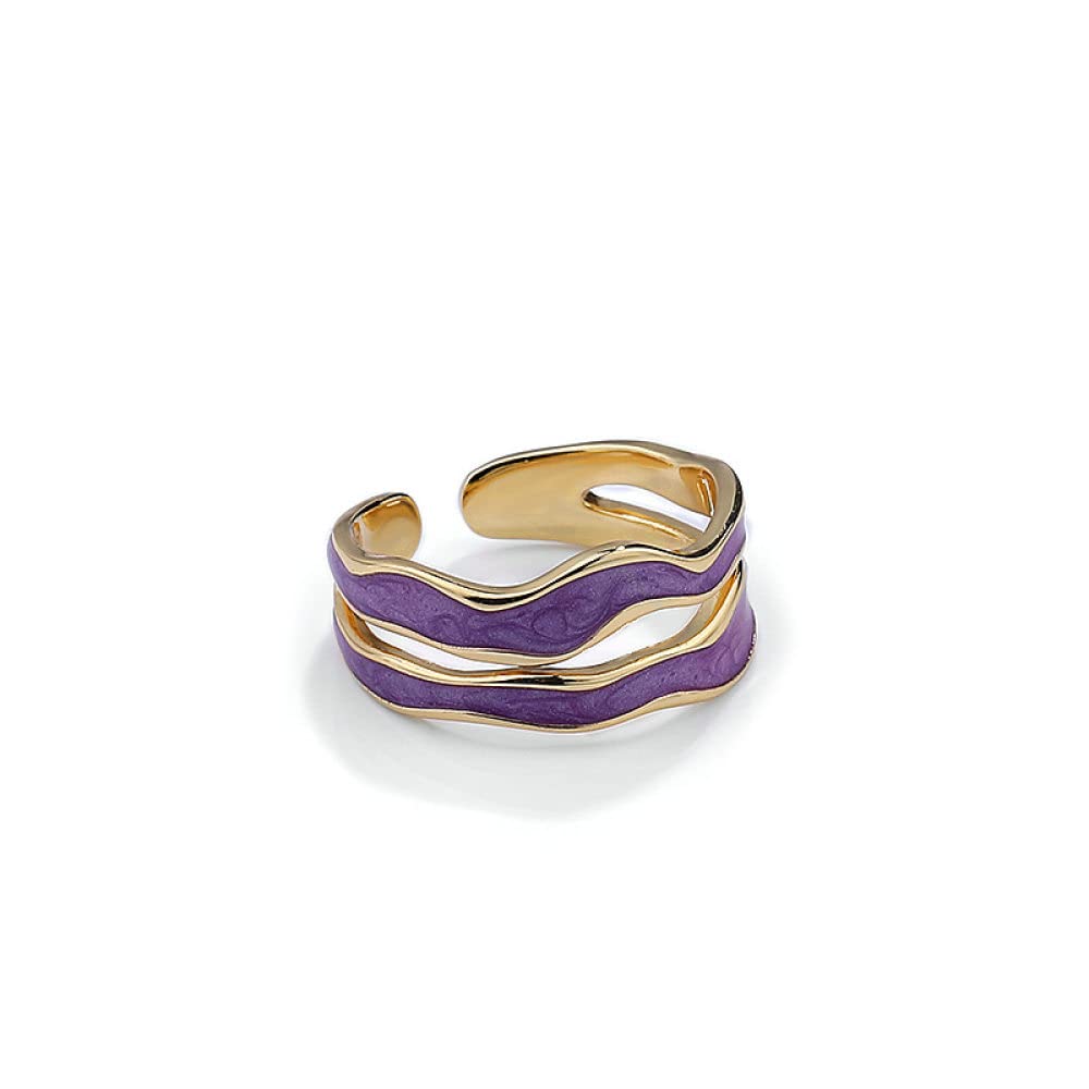 HGJH Anelli d'Argento,Anelli Regolabili per Donna Doppio Strato Argento Sterling 925 Viola Goccia Colla Irregolarità Anello Dito Indice Placcato Oro Anelli di Promessa per Ragazze Signore