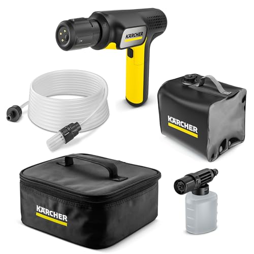 Kärcher Druckreiniger OC Handheld Compact Adventure, Mitteldruck, max. 15 bar, klappbar, USB-C-Anschluss, 150 l/h, Gewicht: 0,8 kg, 4-in-1 Multi Jet, Schlauch (5 m), Schaumdüse Pro, Wasserkanister