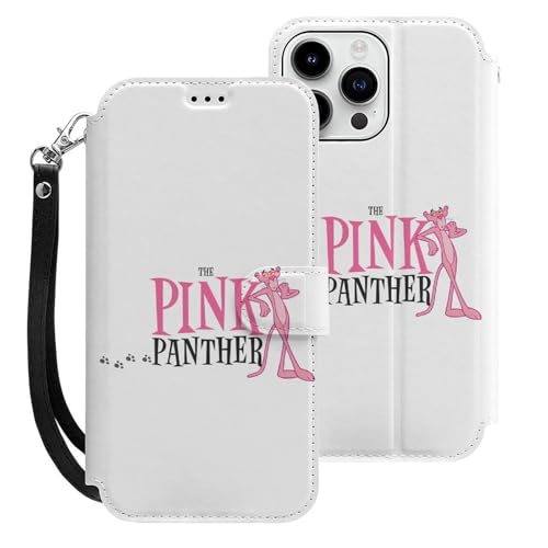 iPhone15ProMax用ケース 手帳型 ピンク パンサー スマホケース ストラップ付き 財布型 アイフォン15ProMax用ケース おしゃれ 軽量 背面 携帯カバー カード収納 スタンド機能 PUレザー 耐衝撃