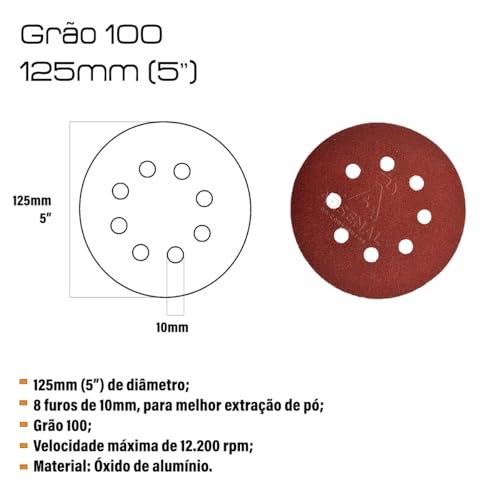 ELITE SUPERFLEX - Kit 50 Discos de Lixa Velcro 125 X 22mm Grão 100