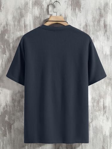 Image of TAGDO Men's Waffle Knitted V Neck|T Shirt for Man|Waffle|Cotton|Casual| Regular Fit Tees (2012)