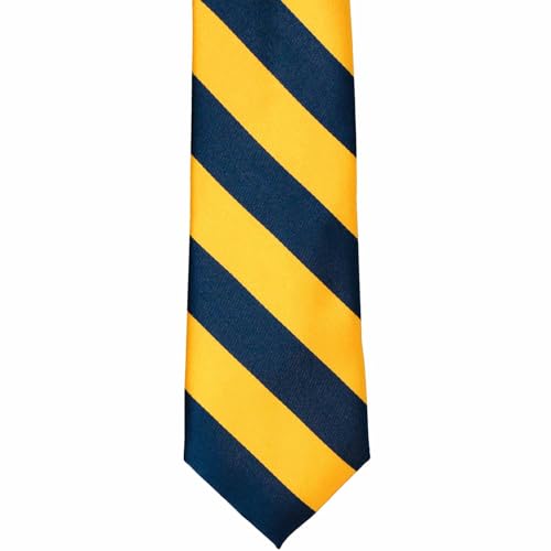 tiemart Boys' Neckties for 8 to13 years old (Navy Blue and Golden Yellow Striped)3