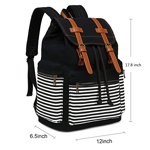 Bluboon Canvas School Backpack Women College Bookbag Girls Travel Rucksack 15.6Inch Laptop Bag (Black Stripe) #TOP2