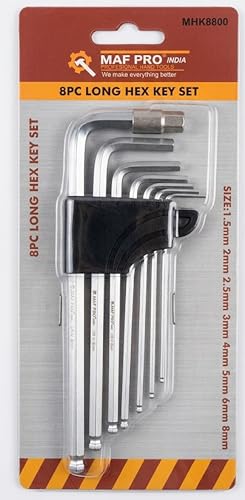 Image of MAF PRO MHK8800 8PC Long Hex Key Set 1.5-8mm Metric Allen Key Wrench Set | Chrome Vanadium Steel CR-V | Extra Long L-Key for Furniture, Bike, Automotive & DIY Repairs