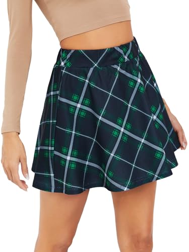 Women's Plaid A Line Mini Skirt High Waisted Flared Vintage Preppy Fall Spring Skirt4
