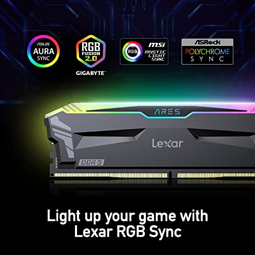 Image of Lexar 32GB (2x16GB) ARES RGB DDR5 RAM 6000MT /s CL30 1.35V Desktop Memory - AMD Expo and Intel XMP 3.0, Gray (LD5BU016G-R6000GDGA)