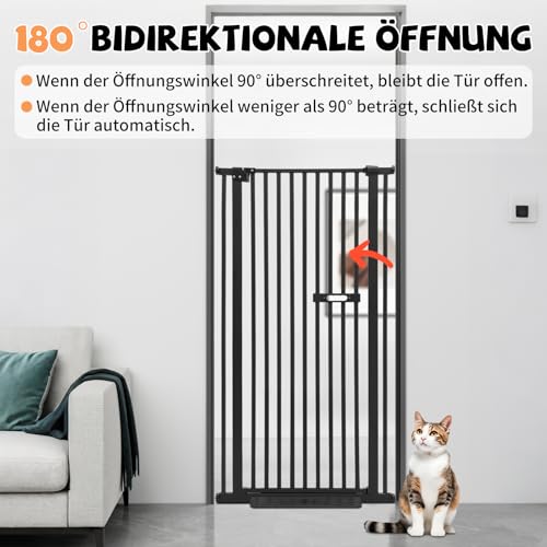 DunleyMin Schutzgitter für Haustiere Extra Hoch, Haustiergitter Extra Hoch mit Doppelverriegelung, 180° Türöffnung, Automatische Türschließung, Ohne Bohren (Schwarz)