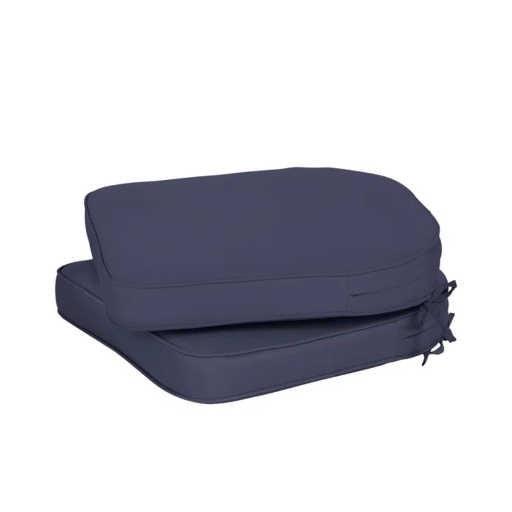 All Weather Fade & UV Resistant Outdoor Patio Chair Cushions Set of 2 with Ties for Attachment | Navy Blue Color, Size: 18'' W X 19'' D X 2'' Removable Cover with Hidden Zipper