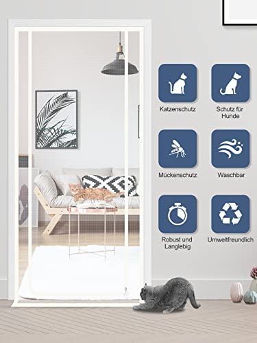 Katzengitter für Tür, Verhindern Sie das Auslaufen von Katzen, Isolationstür-Bildschirm für die Einführung Neuer Katzen, Katzentürnetz für den Sommer (Passende Türgröße: 90cm x 200cm, weiß)