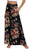 DB MOON Womens Maxi Skirt 2025 Casual Flowy Elastic High Waist Long Skirts with Pockets M Brown Floral Black