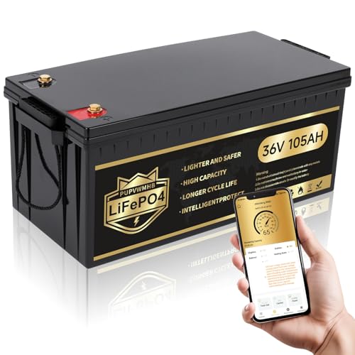 PUPVWMHB 36V 105Ah Golf Cart LiFePO4 Lithium Battery, Bluetooth...