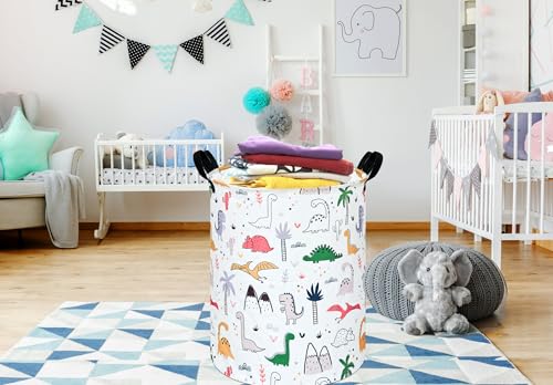 Image of Collapsible Kids Laundry Basket Clothes Hamper, Foldable Storage Organizer Bin, Toy Clothes Storage with Handles for Boys Girls Bedroom, Room Decor Dinosaur