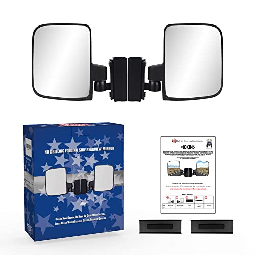 NOKINS Golf Cart No Drilling Folding Side Rearview Mirror HD Glass for