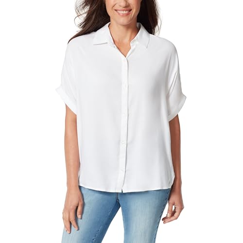 Image of Gloria Vanderbilt Women's Daisy Short Sleeve High-Low Button Down Shirt Standard