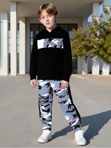 Image of 2-6T Toddler Baby Boy Clothes Long Sleeve Hooded Pullover Colorblock Sweatshirt + Pants 2pcs Fall Winter Outfit Set