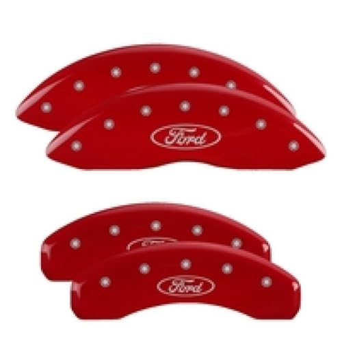 Image of MGP Brake Caliper Covers for 2013-2020 Ford Fusion | Requires 17 inch+ Wheels, Red Powder-Coated Aluminum, 4 PCS Front and Rear, Ford Oval Logo Engraving