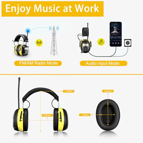 Image of BJKing AM /FM Radio Headphones with Digital Display, 30dB AM FM Hearing Protection Safety Ear Muff, Ear Protection Headphone for Mowing, Landscaping, Shooting and Construction-Black