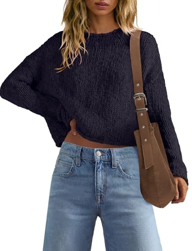 SENSERISE Womens Fall Sweaters Long Sleeve Rollneck Cropped Sweater Cozy Lightweight Chunky Knit Pullover Tops