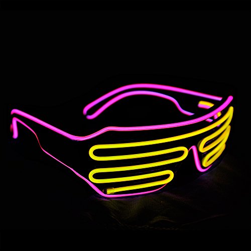 Light Up Shutter Neon Rave Flashing Glasses El Wire LED Sunglasses Glow Costumes for Party, 80s, EDM RB03 (Pink - Yellow)3