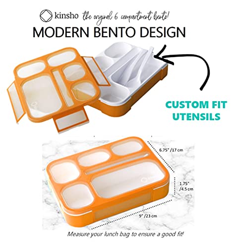 kinsho Bento Lunch Box for Children, Boys, Girls, Adults, 6 Compartments, Lunch Boxes, Leak-Proof School Snack or Meal Portion Container, BPA-Free, Orange
