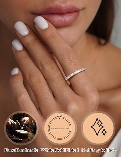 Jstyle Wedding Bands for Women 14K Gold Plated Eternity Band Rings Stackable Cubic Zirconia Ring 2.5MM Engagement Band Ring for Women Dainty Simulated Diamond Rings No Tarnish Size 5-93