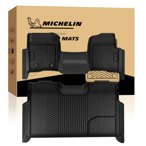 Image of Michelin Vehicle Mats for 2011-2014 Ford F-150 SuperCrew Cab Bench Seat | Floor Mats Fit w /o Center Console /Carpet Floor, Not fit SuperCab /RegularCab, All-Weather TPE Custom Fit Liner, Premier