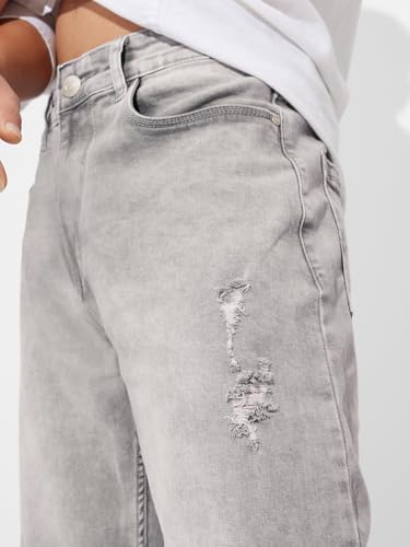 Image of The Souled Store Straight-Fit Denim: Men and Boys Cotton Blend Straight Fit Cargo Pockets Lightweight Everyday All-Season Denim Jeans