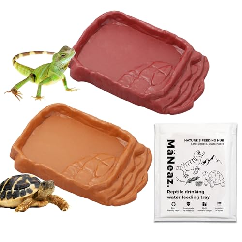 MaNeaz 2 Pezzi Ciotola Per Tartarughe Di Terra Abbeveratoio Per Tartarughe Teca Per Rettili Bacino Idrico Del Bacino Alimentare Reptile Per Tartarughe Geco Serpente（Marrone rossastro + giallo）