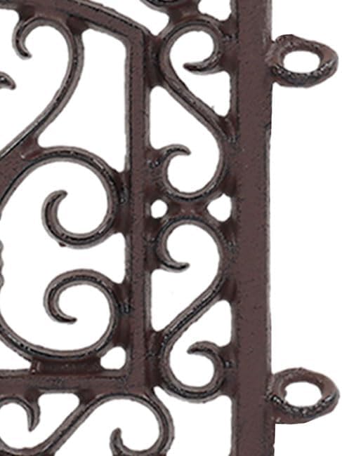 Esschert Design Square Frame Garden Fence, Rust – Set of 12 Cast Iron Sections with Scrollwork, Decorative Landscape Edging for Flower Beds & Paths, Easy Install, Classic Arched Top Design