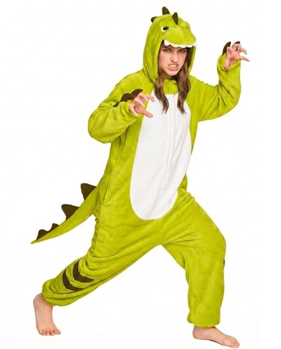 Adult Onesie Halloween Green Dinosaur Costume Unisex Cosplay Pajamas